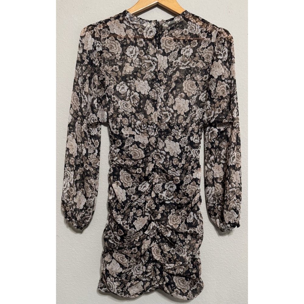 Zara Women's Dress Ruched Metallic & Floral Print Small Romantic Partial-Sheer - Picture 2 of 10